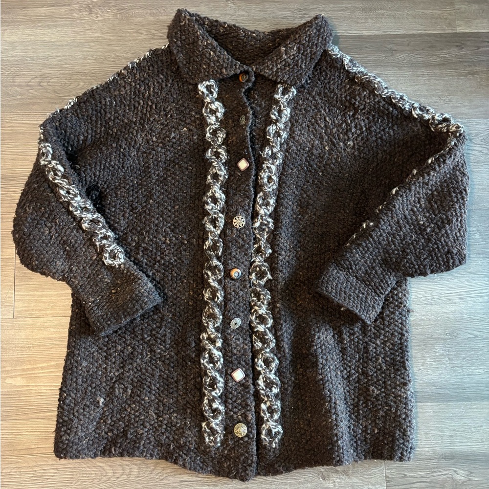 Vintage Brown Knit Wool Cardigan